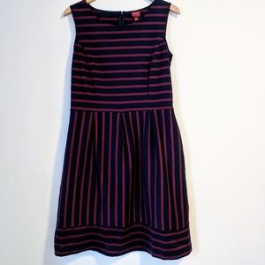 Navy and Maroon Striped Dress with Pockets